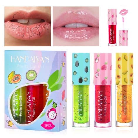 Juego de 3 aceites labiales hidratantes Yuccer con brillo y voluminizador, regalo ideal para mujeres y niñas.