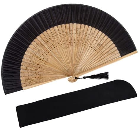 Ventilador de mano plegable de seda de bambú, elegante estilo chino/japonés, retro, para mujeres y niñas, regalo perfecto. (Bambú encantador)