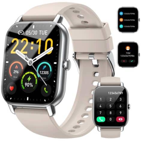 Reloj inteligente unisex Nerunsa con llamadas, pantalla de 1,85″, 100+ modos deportivos, pulsómetro, monitor de sueño, pulsera activa resistente al agua IP68 para iOS y Android, color blanco.