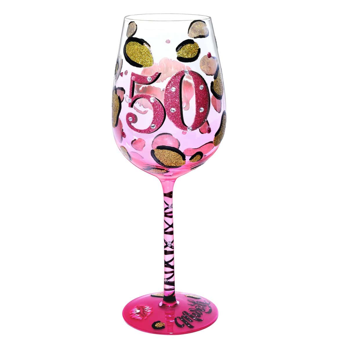 NymphFable Copa de Vino Pintada a Mano Feliz Beso 50 Años Copa de Vino Tinto Regalos 50 Cumpleaños Mujer