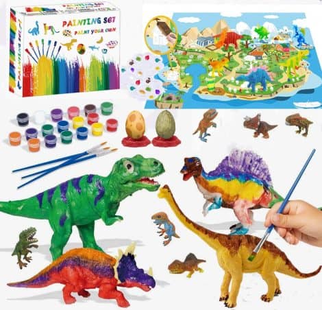 Kit de manualidades de dinosaurios Felly para niños de 6 años con 47 piezas, colores, figuras y tapete de juego. Ideal para cumpleaños.