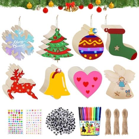 Mecctuck Manualidades Navidad, 80 piezas, juego de decoración navideña para niños con lápices de colores.