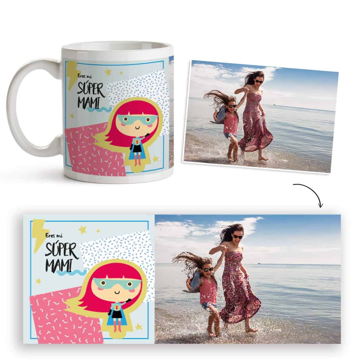 Fotoprix Taza Personalizada Día de la Madre | Regalo Super Mamá | Varios diseños Disponibles. (Diseño: Supermami)