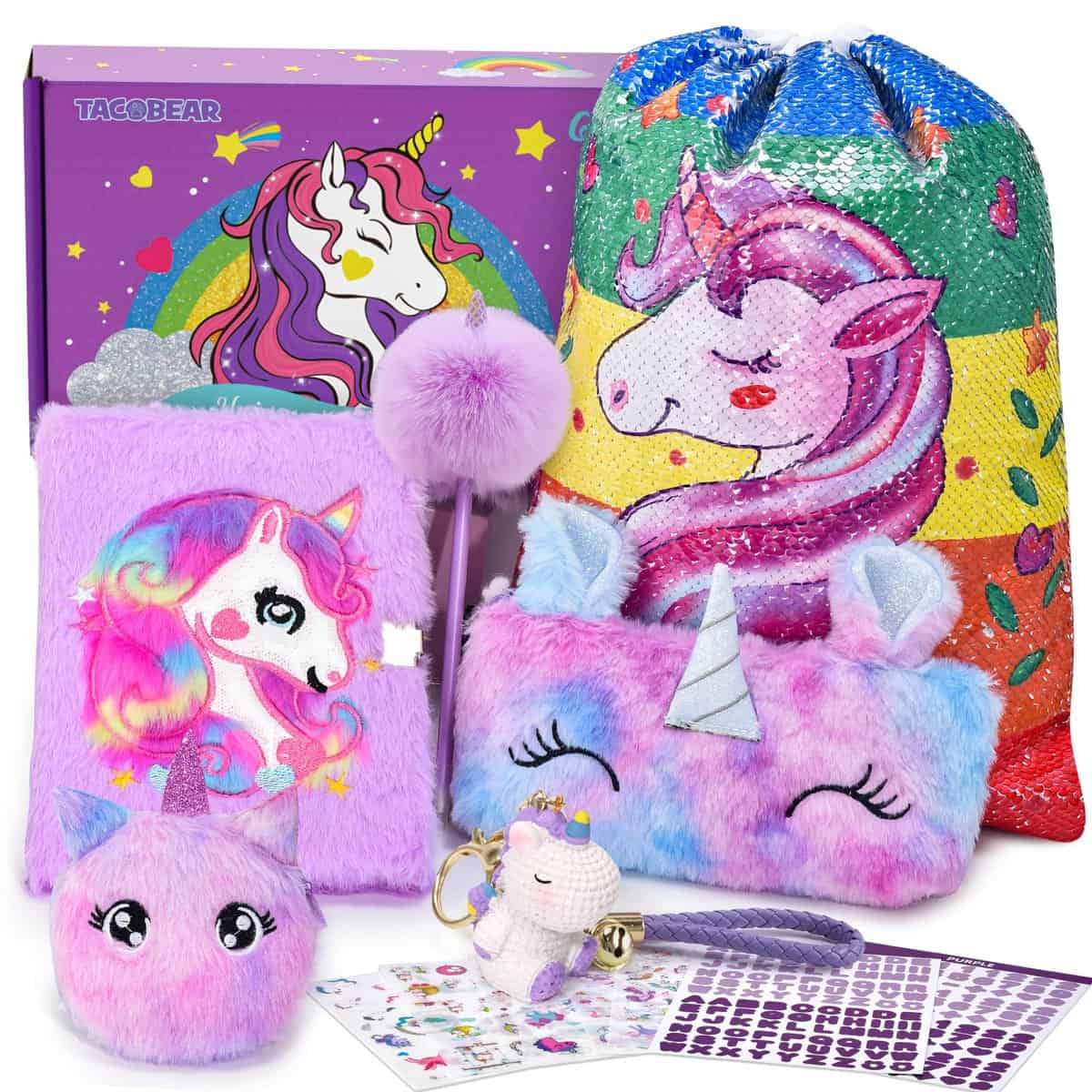 Tacobear Diario Secreto Niña Unicornio Regalos para Niñas 6 7 8 9 10 11 12 Años Peluche Diario Niña Candado Unicornio Estuche Billetera Peluche Juguetes de Unicornio para Niños Regalo de Cumpleaños