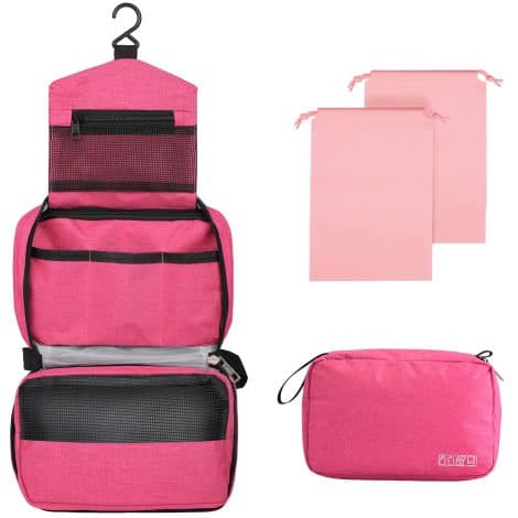 Neceser de viaje para hombre y mujer, bolsa grande impermeable para maquillaje y aseo personal, rosa.