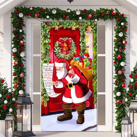 Decoración de puerta de Navidad con Papá Noel divertido, bandera colgante y medidas de 70,9 x 35,4 pulgadas.