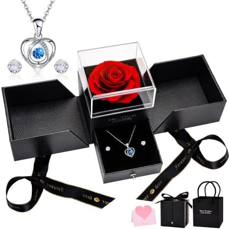 Rosa Infinita, Set Regalo con Collar y Pendientes, Perfecto para Cumpleaños, Aniversario, San Valentín, Madre, Novia, Hermana.