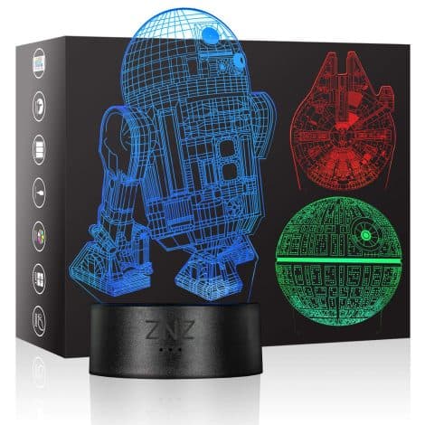 Luz nocturna Star Wars 3D LED, lámpara ilusión Death Star + R2-D2 + Millennium Falcon, 3 patrones, 16 colores. Regalo perfecto para niños, 3 unidades.