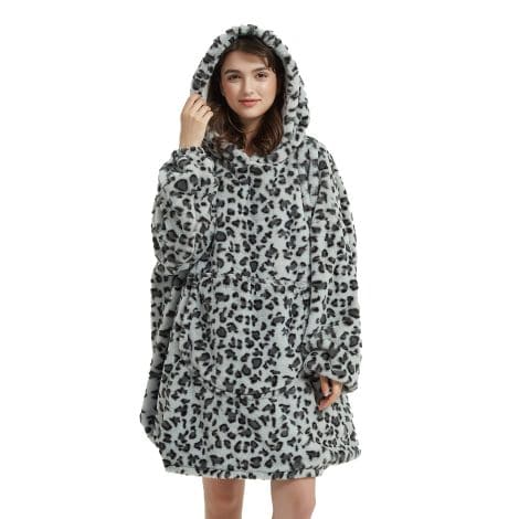 Sudadera Viviland extra grande, ultra suave, abrigadora, cómoda, gigante, regalo ideal para mujeres, estampado de leopardo gris.