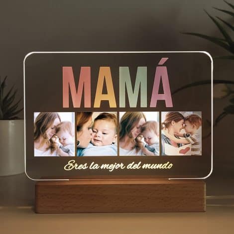 Lámpara Personalizada Mamá con Fotos y Frase Multicolor para Día de la Madre y Cumpleaños. Regalo Original.