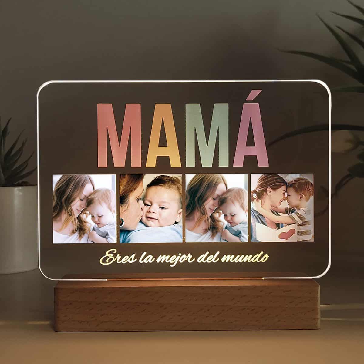 Transparent Gift Lámpara Personalizada Mamá Con Fotos Multicolor y Frase para Día de la Madre, Regalo Cumpleaños Mujer. Ideas Regalos Originales para Mamá. Diseño en Placa Metacrilato con Luz