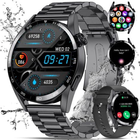 SUNKTA – Smartwatch masculino con llamada Bluetooth, pantalla de 1,32″, 7 modos deportivos, ritmo cardíaco y presión arterial, resistente al agua IP67, compatible con Android y iOS, color negro.