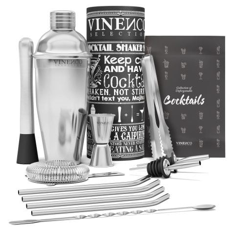 Set Profesional de Coctelería con Coctelera, Accesorios, Recetas y Caja de Regalo. Ideal para fiestas.