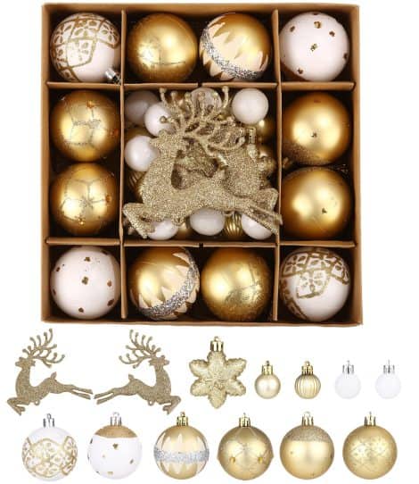 Bolas Navideñas Doradas y Blancas, 40 Piezas de Plástico para el Árbol de Navidad, Decoración Festiva para Eventos.