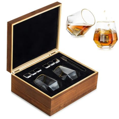 Juego de Regalo Personalizado para Hombres: Vaso de Whisky con Cristal y Piedras, Caja Exclusiva.