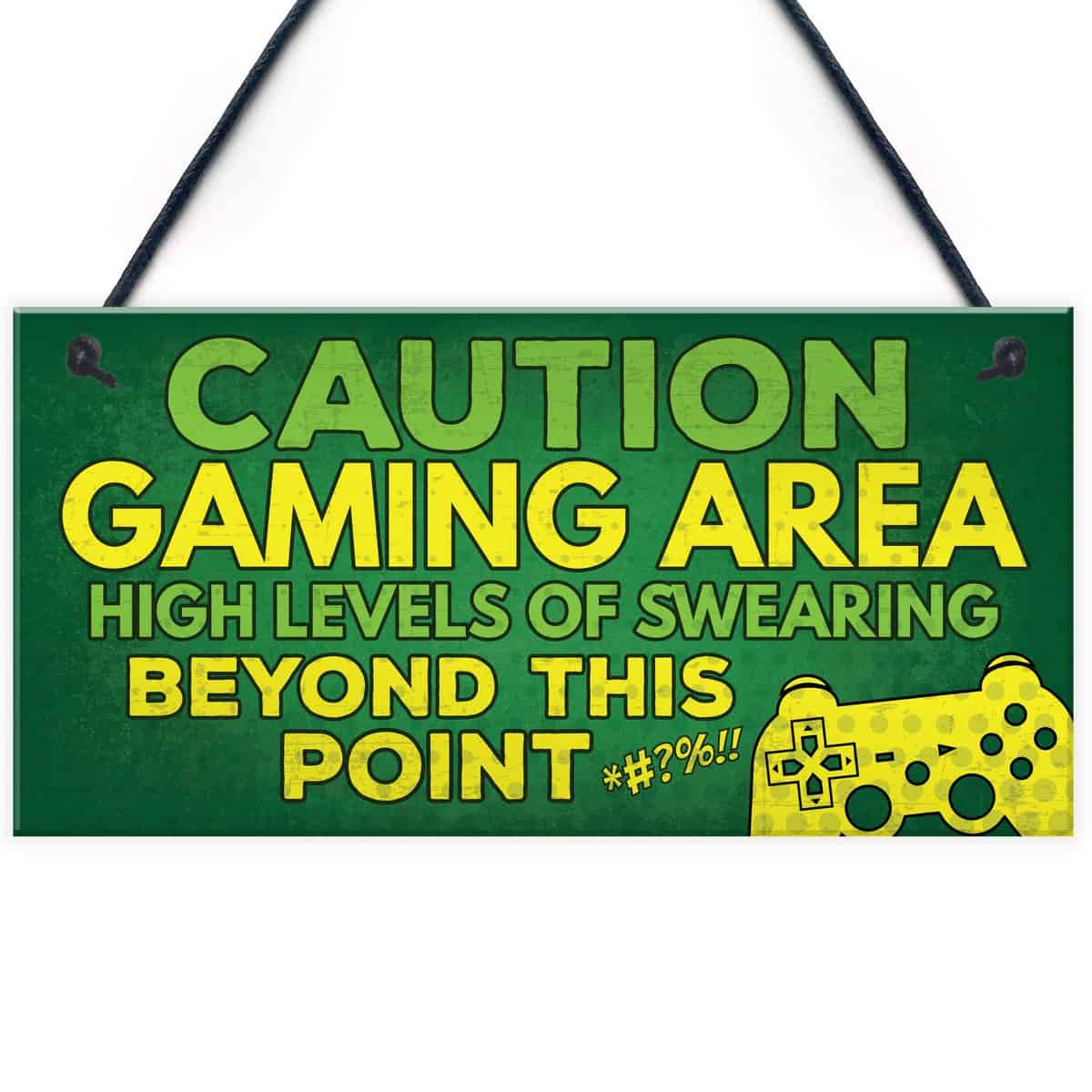 RED OCEAN Caution Gaming Area Novedad Accesorios para jugadores, regalo para hijo, hermano, papá, hombre, cueva, habitación de niños, dormitorio, letrero para puerta