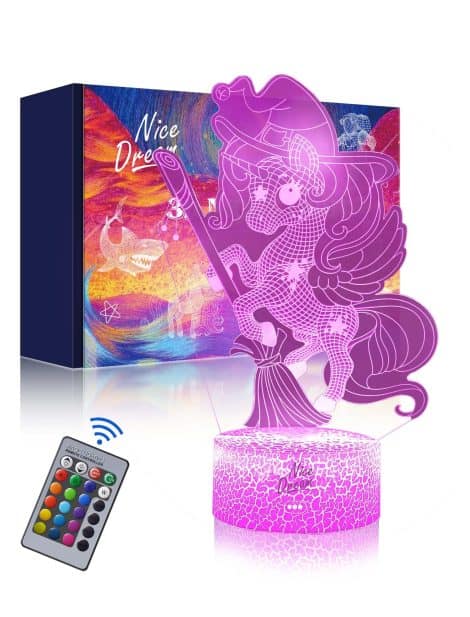 Lámpara de unicornio que cambia de color, con control remoto y diseño 3D para regalos de Halloween y Navidad.