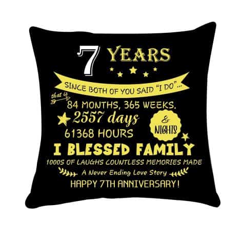 Funda de cojín para aniversario de 7 años, regalo personalizado para parejas, padres, marido o esposa. Tamaño: 45×45 cm.