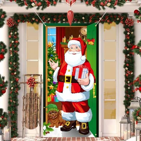 Roontin Adorno Puerta Navidad  Bienvenidas las fiestas con Santa Claus decorando la puerta.