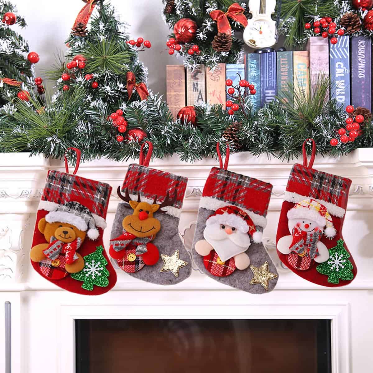 ZHSIHAI Medias de Navidad 4PCS Calcetines de Navidad Christmas Stocking Calcetines Decoración Navideña Caramelo Regalo Bolsa Calcetín de Navidad?B?