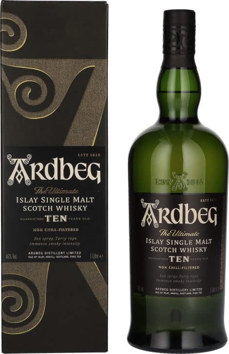 Ardbeg 10 años en estuche de regalo, 1 litro.