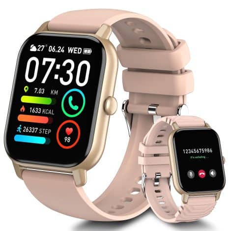 Smartwatch Mujer Rosa, Reloj Inteligente con Bluetooth, Pulsómetro, Monitor de Sueño, Podómetro, Impermeable. Compatible con iOS Android.