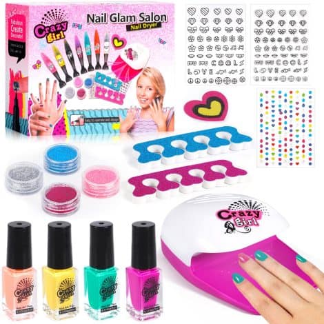 Set de manicura para niñas con pintauñas, juegos de salón y secador de uñas, para niñas de 6 a 10 años.