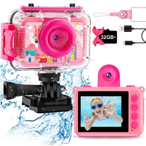 Cámara de Fotos para Niños a Prueba de Agua con Vídeo Submarino, Selfie, Juegos y Regalo para Edades de 3 a 10 años, Pantalla de 2″.