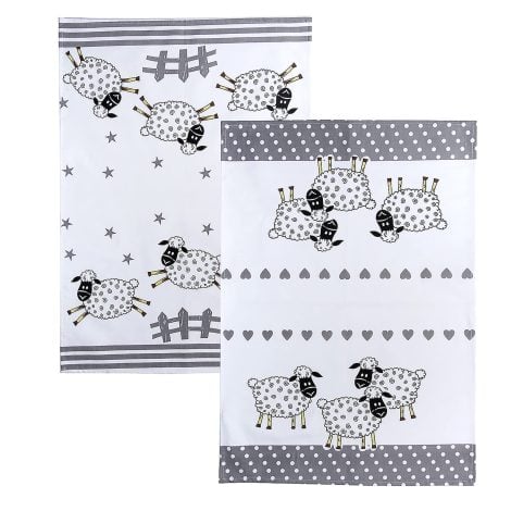 Empresa de Regalos SPOTTED DOG: Paños de Cocina 100% Algodón 70cmx50cm, Set de 2 Trapos de Cocina en Blanco y Negro con Oveja, Regalos Originales para los Amantes de los Animales