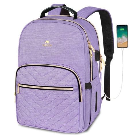 Mochila MATEIN, para mujer, grande y elegante, resistente al agua con puerto USB, en púrpura. Regalo ideal para hermana, hija y mujer.