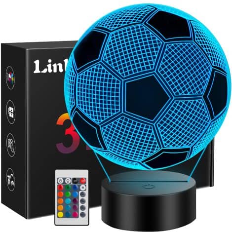 Linkax Lámpara de fútbol 3D con control remoto, perfecta para regalar en Navidad, cumpleaños o comuniones.