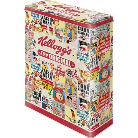 Caja de Almacenamiento Retro XL Kellogg’s  Collage  Regalo Vintage para la Cocina, Lata de Cereales 4 l.