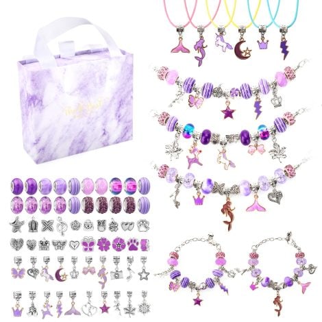 Kit de manualidades y juguetes para niñas de 4 a 10 años, ideal para hacer pulseras. (Violeta)