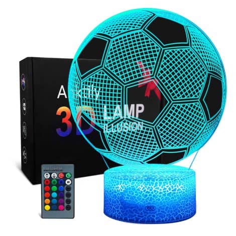 Luz Nocturna Infantil de Fútbol 3D, Lámpara con Control Remoto y 16 Colores, Regalo para Niños y Hombres(Base Agrietada).