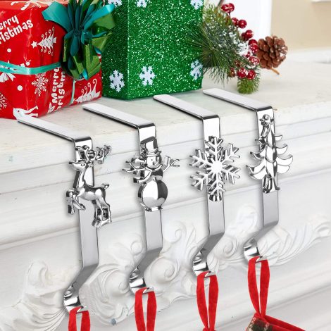 Calcetines Navideños Foreverup con gancho para chimenea, 4 unidades, colgador de botas Papá Noel, decoración navideña.