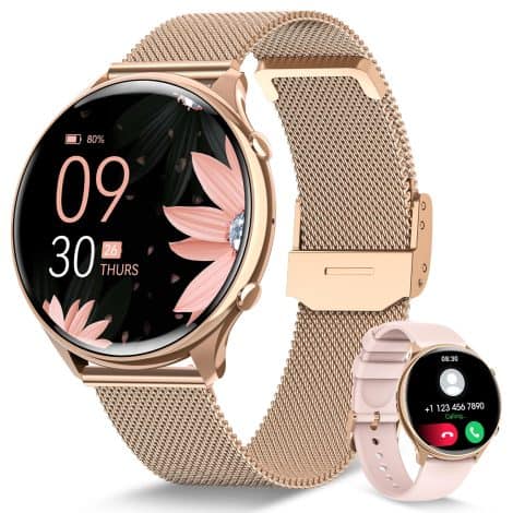 Smartwatch para Mujer RUXINGX con Llamada, Seguimiento de Periodo, Modos Deportivos y Funciones de Salud. Ideal para Android y iOS. ¡Regalo perfecto en color Oro!