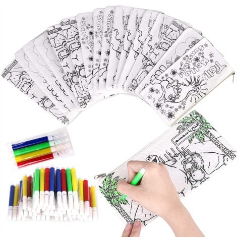 Kit de Faburo con 32 piezas, incluye 16 estuches para colorear y 16 lápices lavables de colores. Ideal para regalar en fiestas y cumpleaños.