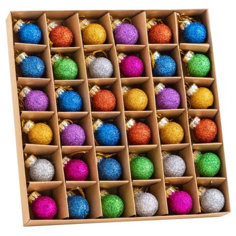 Joiedomi – Pack de 36 Mini Bolas de Navidad de Cristal con Lentejuelas de 2,5 cm, Multicolor – Ideal para decorar árbol de Navidad y otros espacios festivos – 8 colores disponibles.