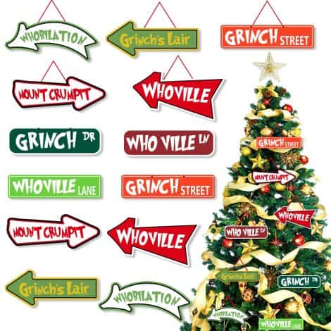 Grinch, con 16 tarjetas de papel para colgar en el árbol de Navidad, decoración invernal.