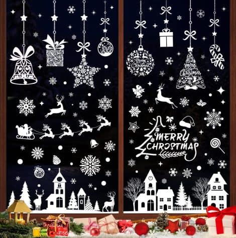 Kit de 193 Pegatinas de Navidad para Ventanas, Vinilos Grandes y Reutilizables, Decoración para Cristales y Escaparates.