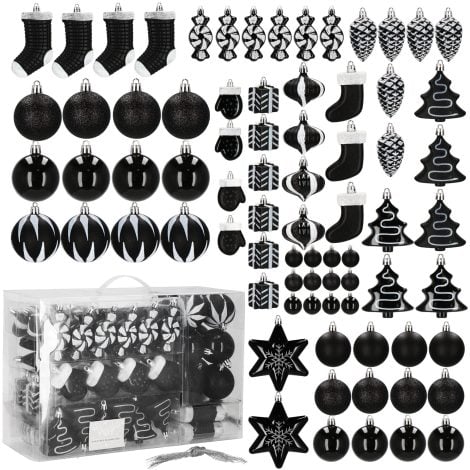 Bolas de Navidad SPRINGOS, 77 unidades negras, juego completo para decorar fiestas y bodas.