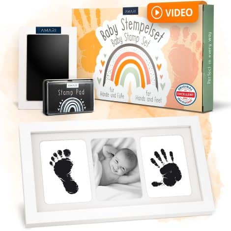 Amari ® Kit para imprimir huellas de manos y pies de bebé con marco de fotos – Regalo perfecto para recién nacidos.