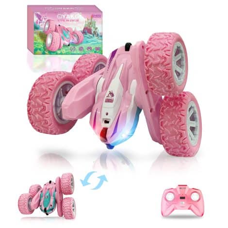 Coche de control remoto OYAKG, Unicornio 4×4 para niños de 3 a 10 años, color rosa, con luz y rotación 360°. Regalo para niños y niñas.