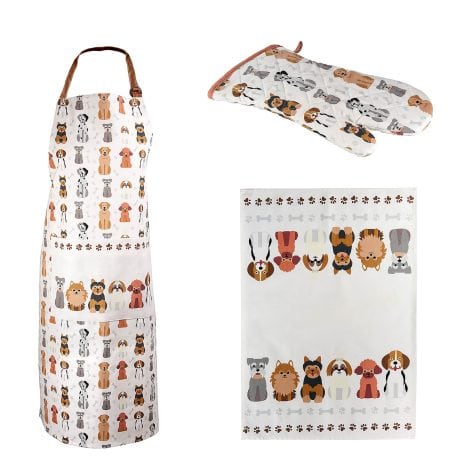 Set de cocina con diseño de perros Schnauzer, Pomerania, Shih Tzu, Terrier, Beagle y Caniche. Ideal para mujeres, cocineros y amantes de los perros.