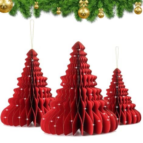 EKKONG Adornos de Navidad Reutilizables, Set de Decoración de Mesa, Adornos Navideños de Papel para Interiores y Cena de Navidad (Rojo).