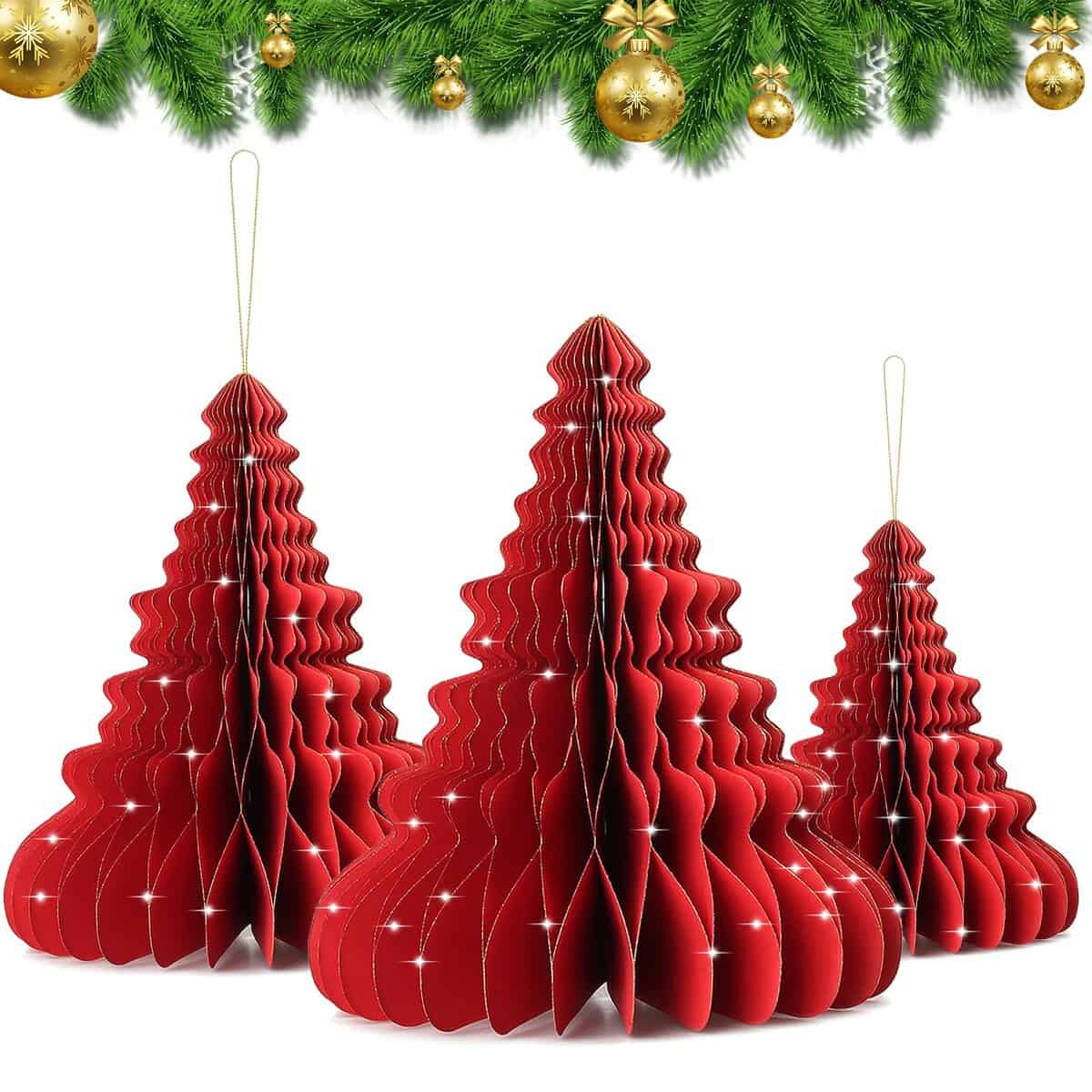 EKKONG Decoraciones Navideñas Reutilizables, Juego de Decoración de Mesa de Navidad, Decoraciones de Navidad de Papel para Interiores, Decoraciones de Mesa de Cena de Navidad (Rojo)