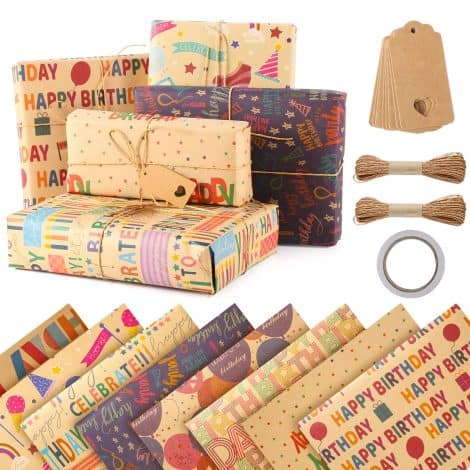 Papel de regalo Kraft con diseño retro y accesorios para hombres, mujeres y niños.