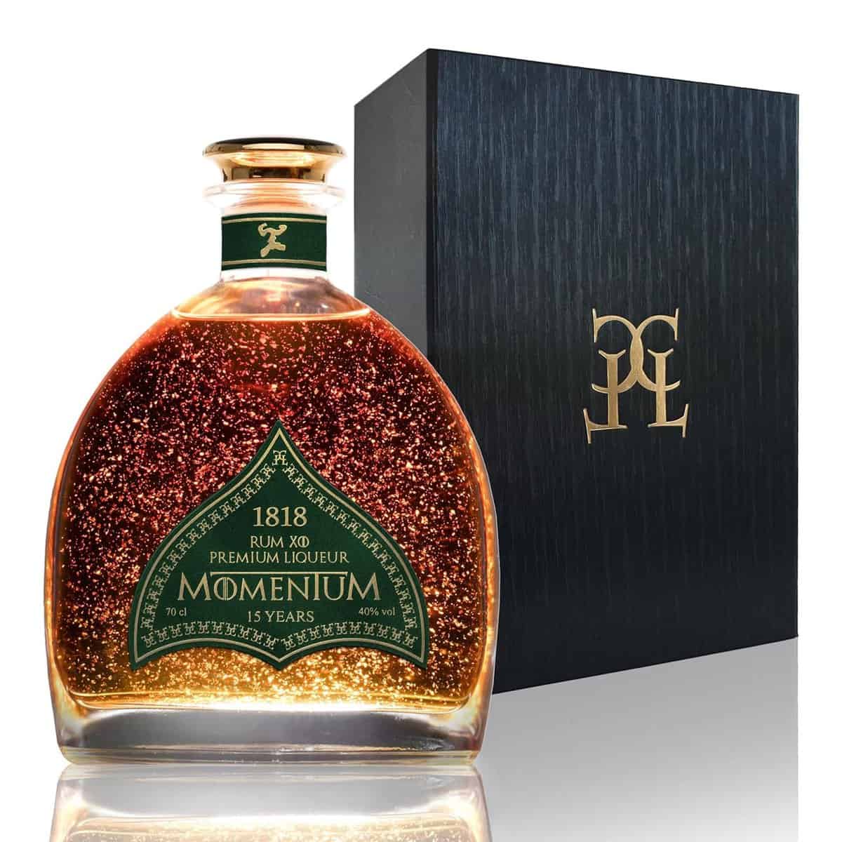 Ron XO Momentum 1818 Premium Liqueur Gold 23K - 15 Años Añejo - Edición Especial Regalo para Hombre y Mujer con Caja Estuche y Certificado del Oro - 40% 70 cl