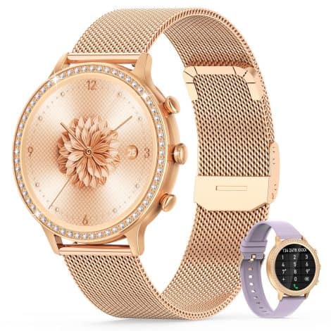 Smartwatch femenino con funciones de llamadas y WhatsApp, pulsómetro y monitor de sueño. Ideal para regalar a mujeres.