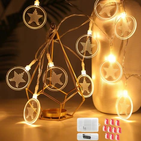 Guirnalda de luces Aiohao con 15 LED en forma de pentagrama, para interior, con USB y pilas, ideal Navidad, fiestas, bodas, patio y jardín.